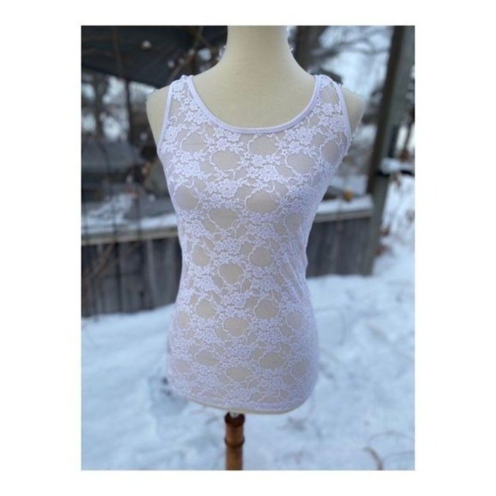 Y2K Bozzolo Lace Tank Top White Stretch Racerback Sz S